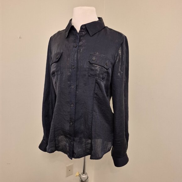 Calvin Klein Waxed Navy Blue Dress Shirt - Picture 3 of 7